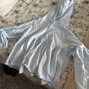 Aerie Light Blue Ruffled Hoodie